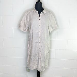 Tahari 100% Linen Cream Short Sleeve Shirt Dress